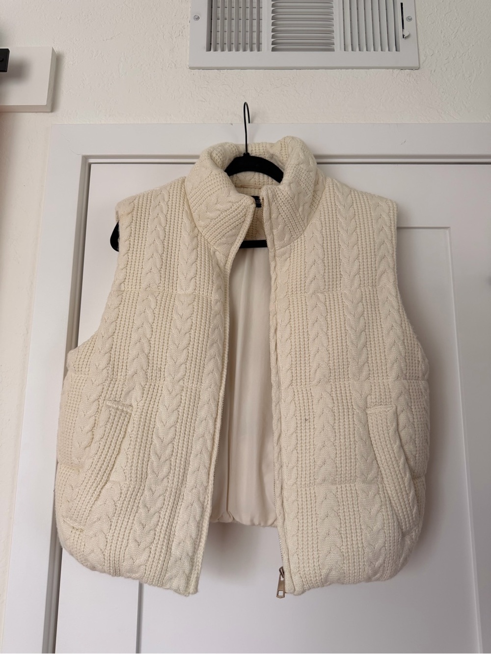 Zara Cream Cable-Knit Quilted Vest